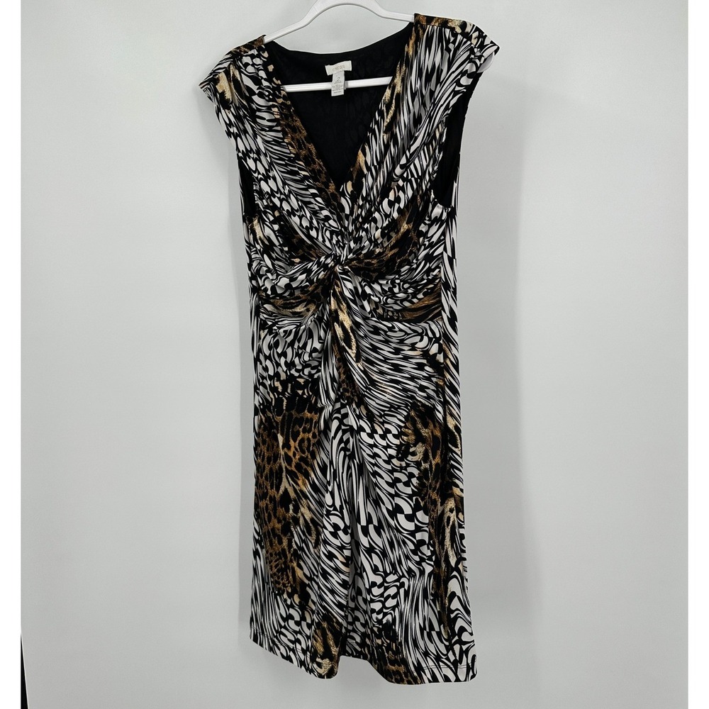 Chicos Womens Animal Print Twist Front Sheath Dress Size 2 US L Office Safari